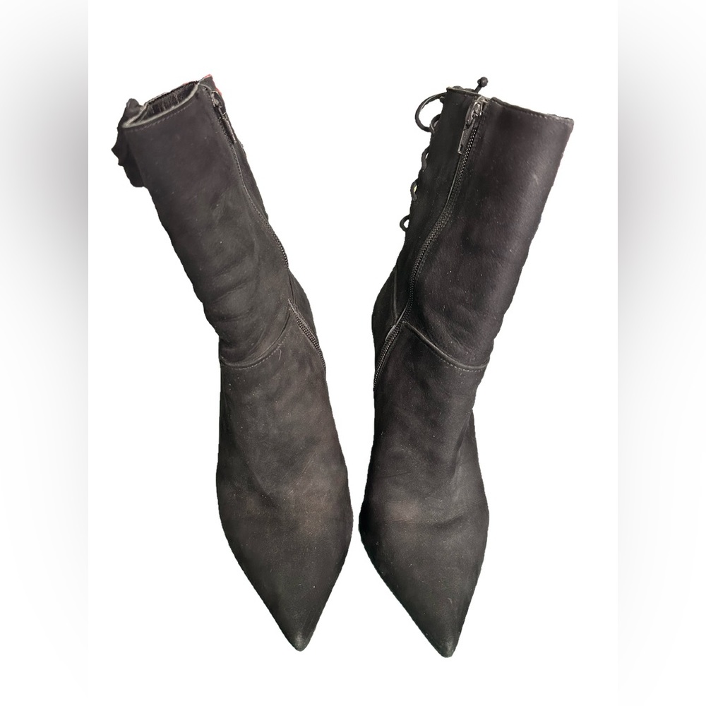 NEW lace up calf length Suede Boots-Mid Night Black